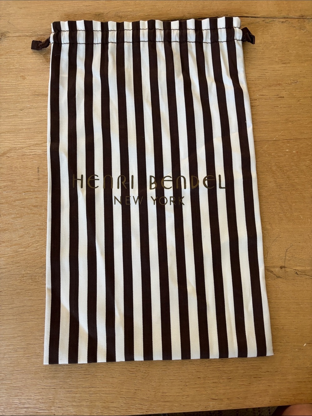 Henri Bendel Brown and White Striped Drawstring Pouch